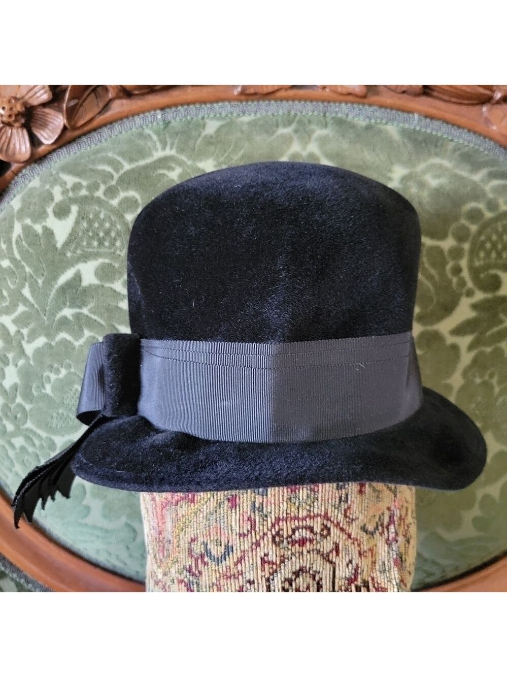 Vintage 1920s B. Forman Co. Riviera Italian Made Black Velour Hat Chapeau - Picture 5 of 10
